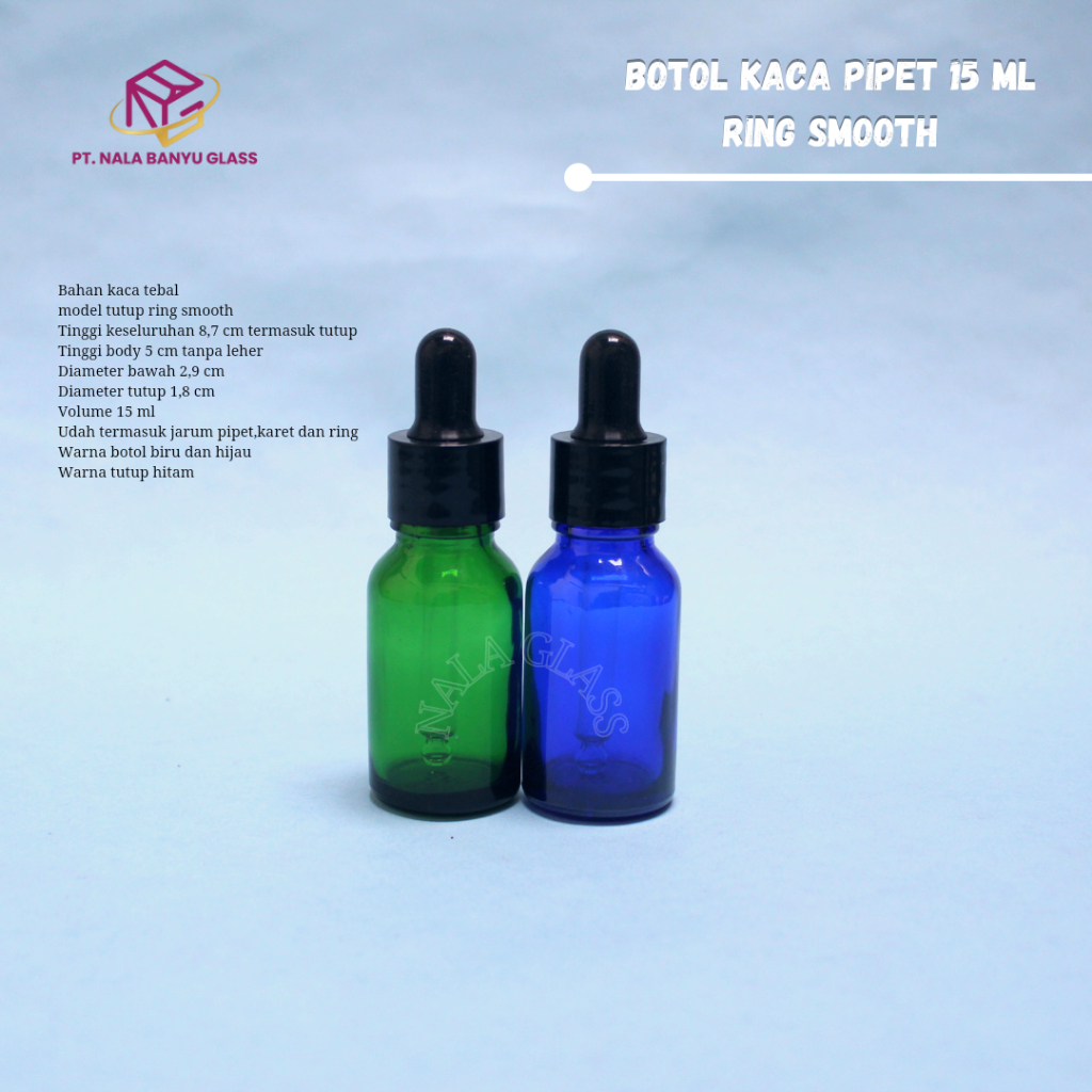 BOTOL PIPET 15ML HIJAU&amp;BIRU /BOTOL SERUM 15ML RING HITAM SMOOTH