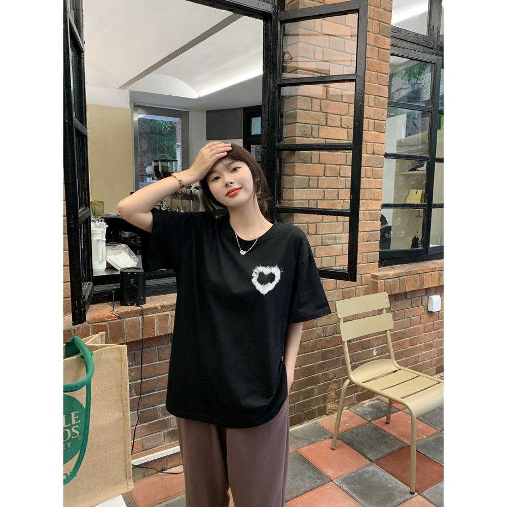 Kaos Atasan Wanita Lengan Pendek Oversize Heart Printed T-shirt Baju Wanita Kekinian Korean Style