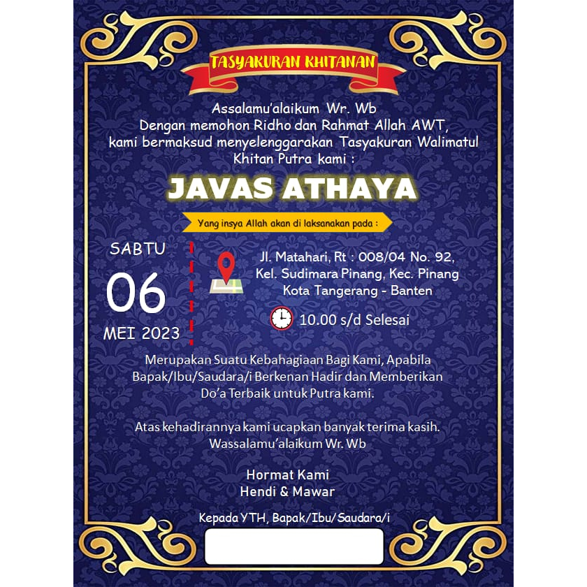 

Undangan atau tasyakuran khitanan murah & simple