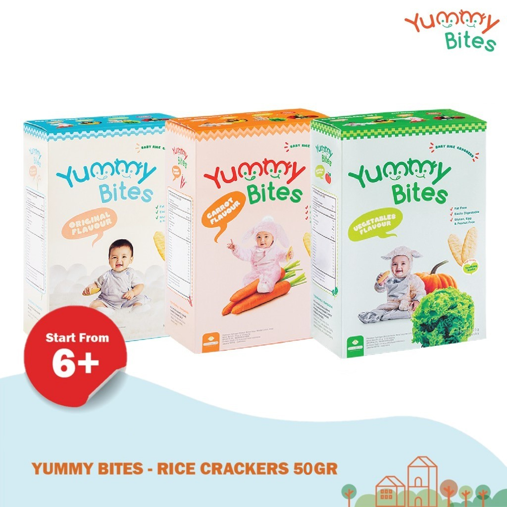 YUMMY BITES Baby Rice Crackers 50gr (6m+) - Snack MPASI | Snack Bayi | Snack Anak | Cemilan Bayi