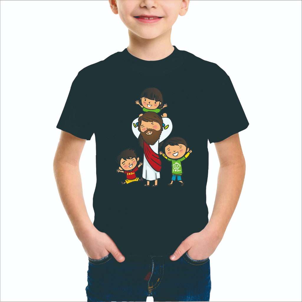 KAOS ROHANI JESUS 3BOCAH A / KAOS SALIB KRISTEN / KAOS ANAK SEKOLAH MINGGU / KAOS DISTRO