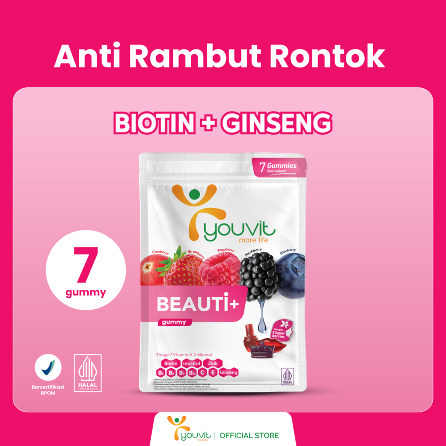 Youvit Beauti+ Biotin Gummy untuk Rambut Rontok Isi 7 Pcs