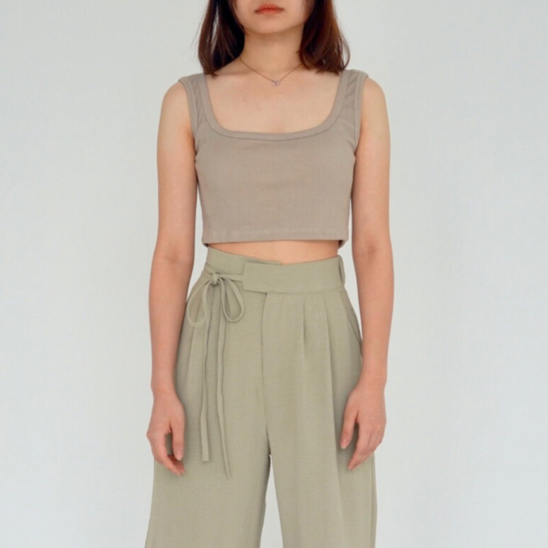 Yuna Square Tank Top - Ribbed Knit Square Tank Top