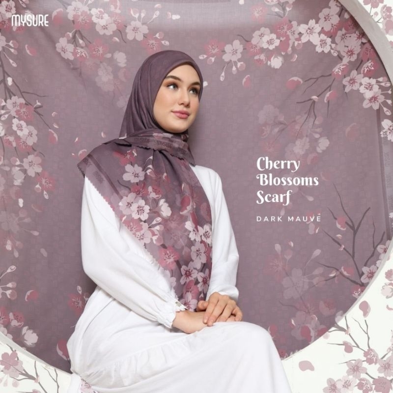 HIJAB SEGIEMPAT MOTIF BLOSSOM CHERRY BY MYSURE