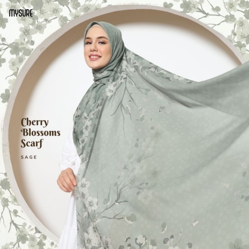 HIJAB SEGIEMPAT MOTIF BLOSSOM CHERRY BY MYSURE