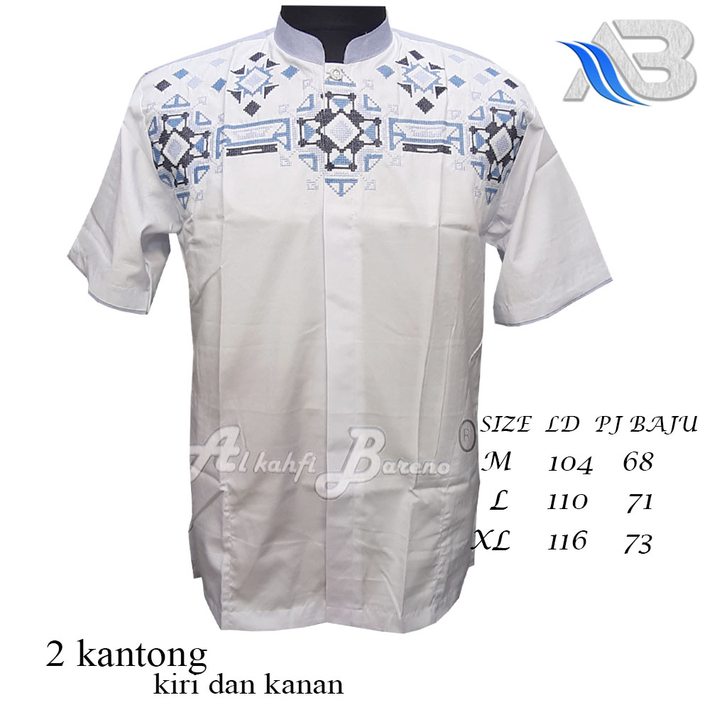 Baju Koko Pria Terbaru Al qadr/AB Alkahfi Bareno Bordir Lengan Pendek Katun COD