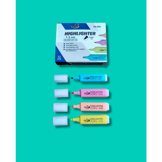 

Stabilo/ Highlighter Warna 1 Lusin (isi 12pcs warna sesuai dengan gambar) Merek Esco