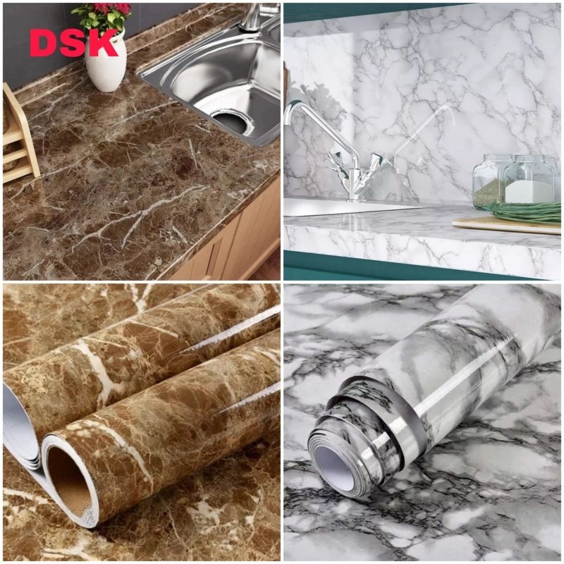 wallpaper marmer vinyl marbel stiker lemari kayu furnitur dinding triplek