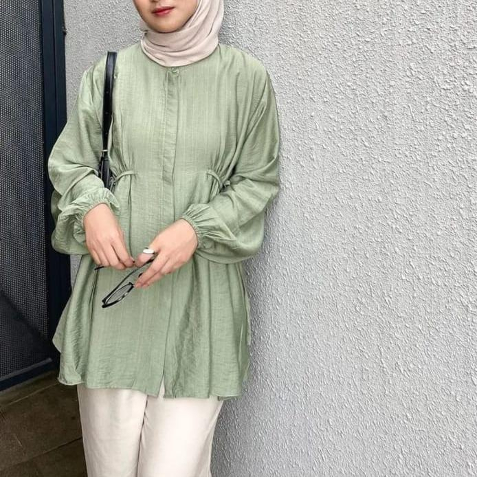ICH - Blouse Trisha Polo Linen Atasan Tali Samping Big Size
