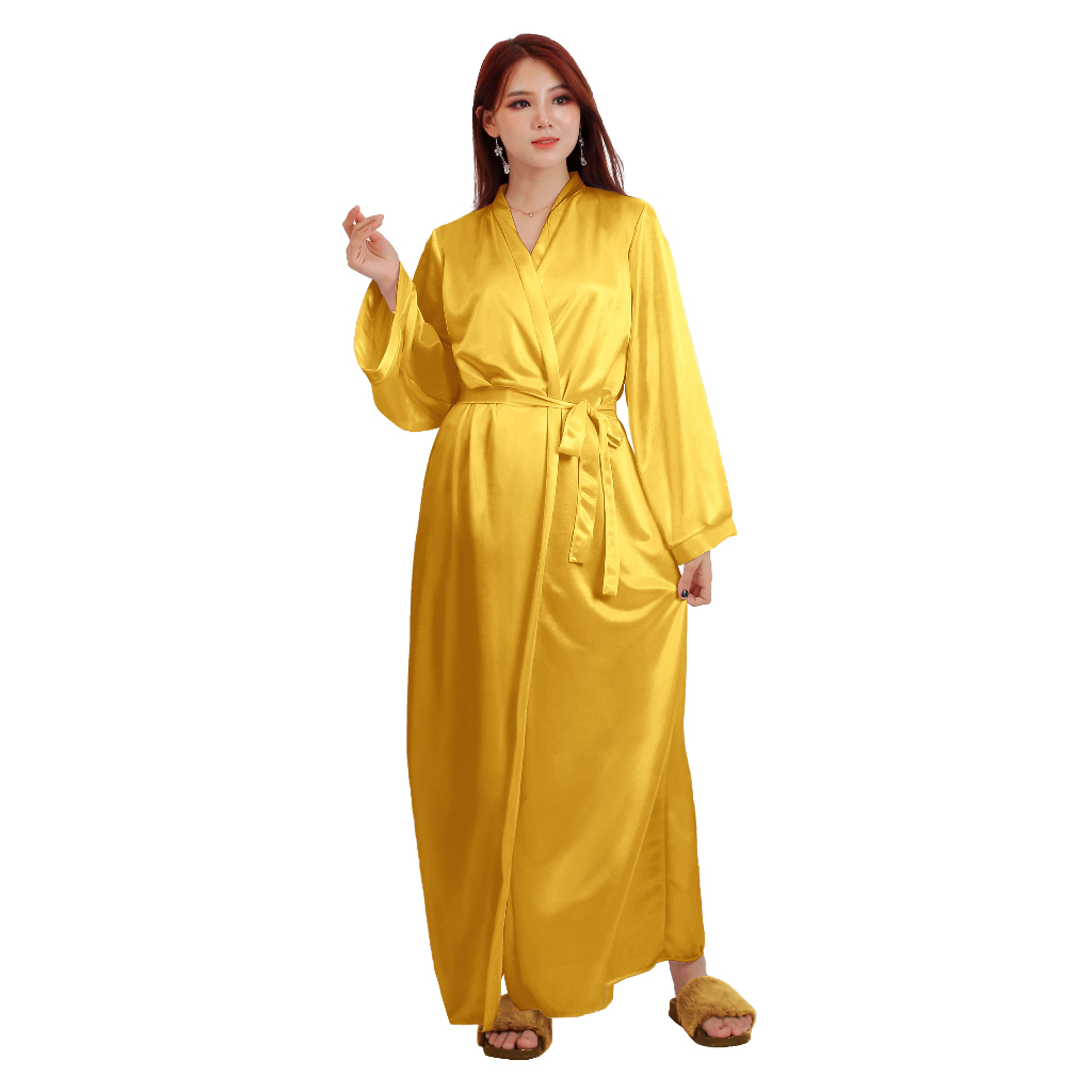 FOLVA bridesmaid kimono wedding baju tidur satin 1475EKIM gold all size