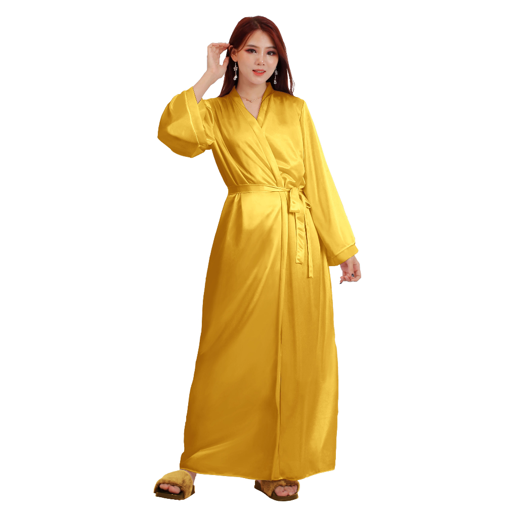 FOLVA bridesmaid kimono wedding baju tidur satin 1475EKIM gold all size