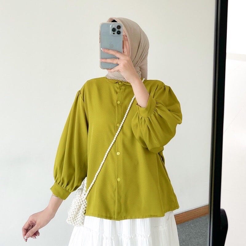 Elze Blouse Kemeja Lengan Balon oversize Bahan Shakila  | Atasan Wanita