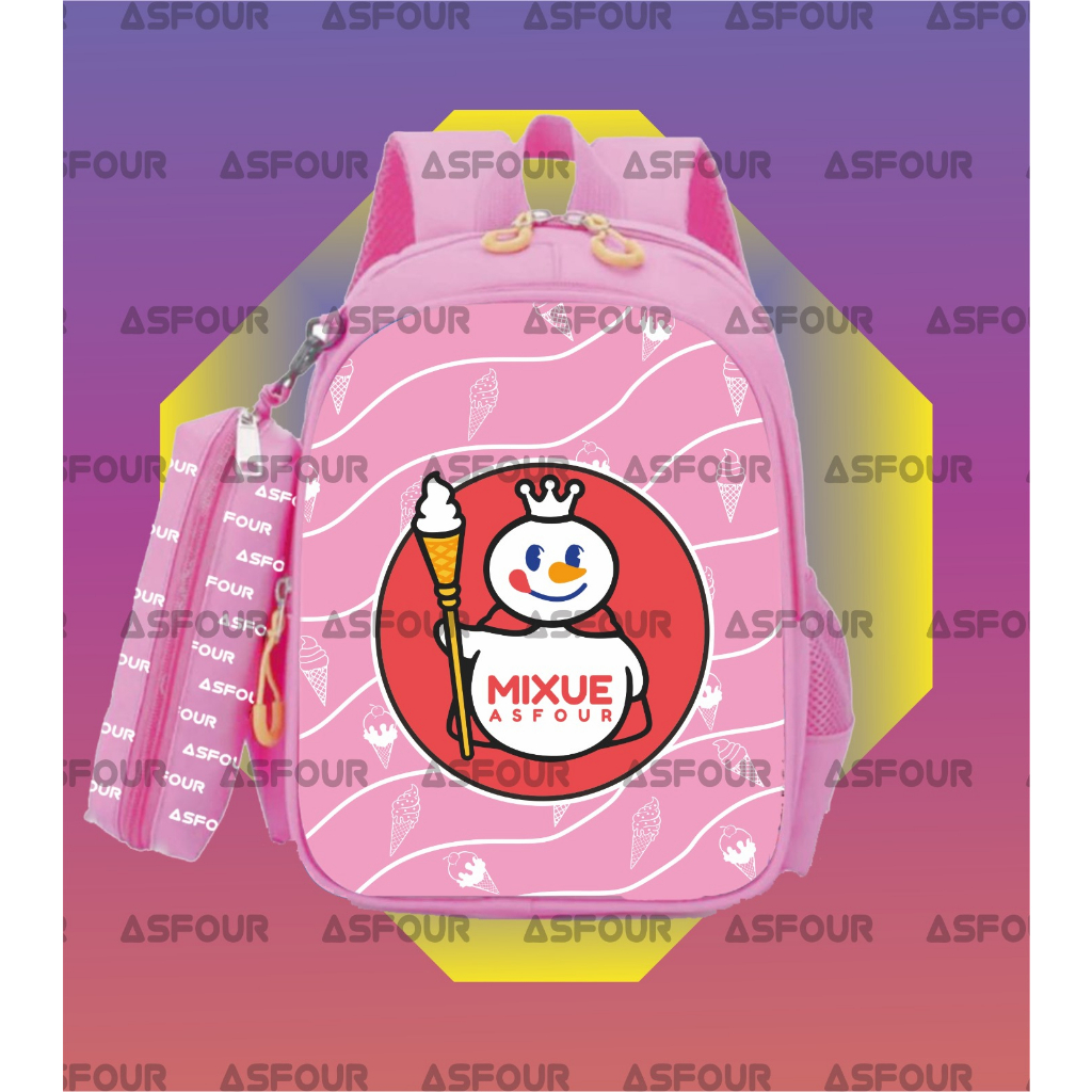 Asfour - MIKSU ICE CREAM Tas Sekolah Anak Ransel Anak Backpack Anak  Ransel Anak PErempuan Lucu Mixu Miksu TK SD SMP PAUD 1 2 3 4 5 COD Bayar di Tempat Gratis Tempat Pensil Bonus Tas Boba Miksue Boba