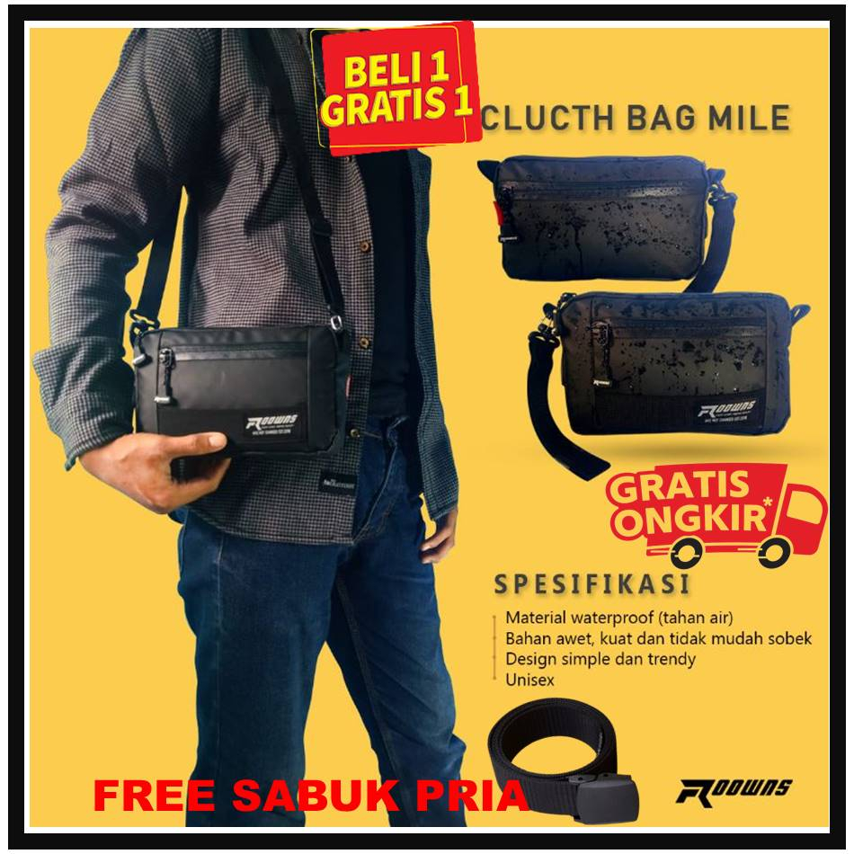 Tas Selempang Slempang Pria Waterproof Roowns Mile Tas Clutch Bag Hand Bag Pouch Noris Bonus Sabuk