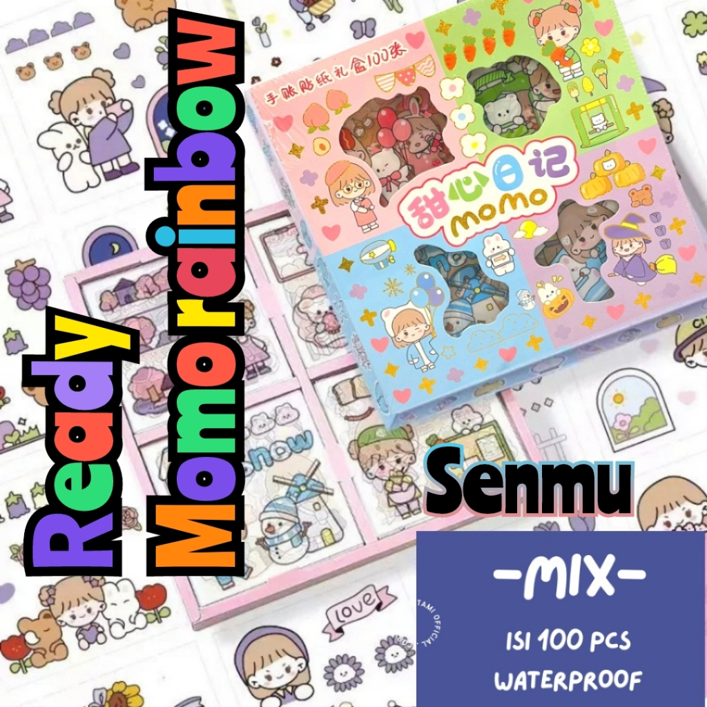 Aneka Stiker mixue isi 100 &amp; momo , Waterproof Sticker Tumblr Lucu Kartun Korea Dekorasi Hiasan Scrapbook DIY