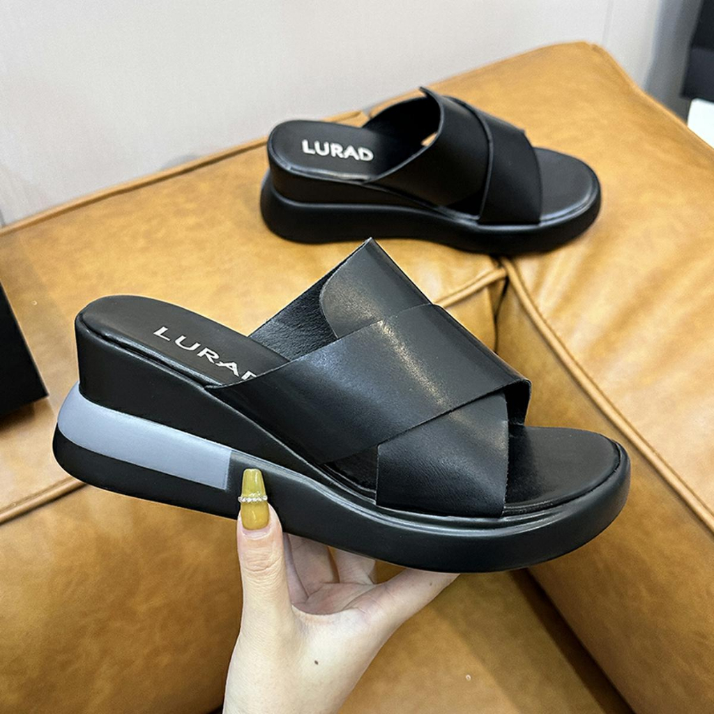 Sandal Wedges Wanita Berwarna Hitam Import Casual Korean Style Sepatu Sandal Cewek