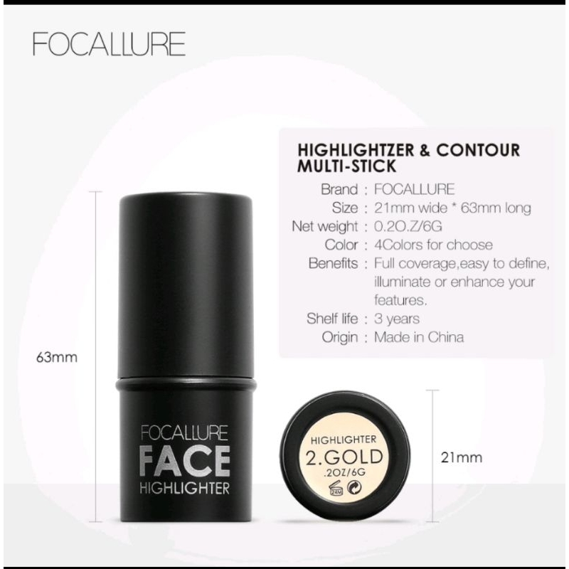 FOCALLURE FA01 Silky Cream Highlighter &amp; Contour Stick-Kosmetik Highlighter &amp; Contour Multi Stick - COLOURT-4(BPOM)