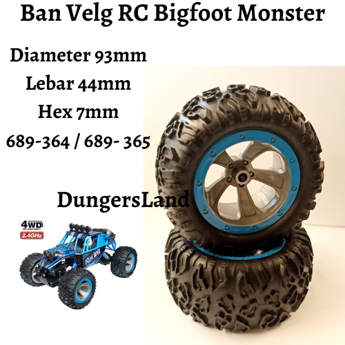 Ban Roda Velg RC Rock Crawler Bigfoot Monster Hex 7.3mm 7.2mm Diameter 93mm Lebar 44mm hengjian