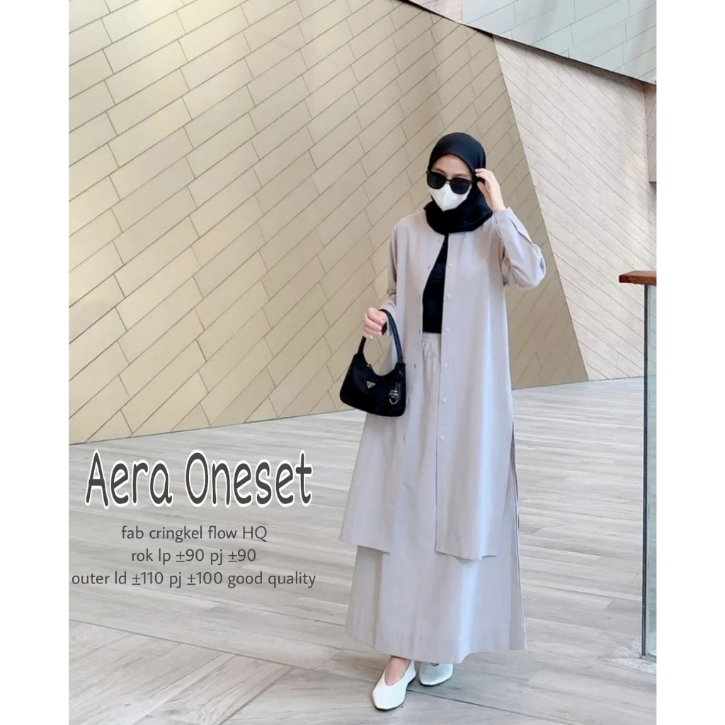 Aera One Set Setelan Rok Outer Full Kancing Depan Bahan Crinkle Airflow Polos