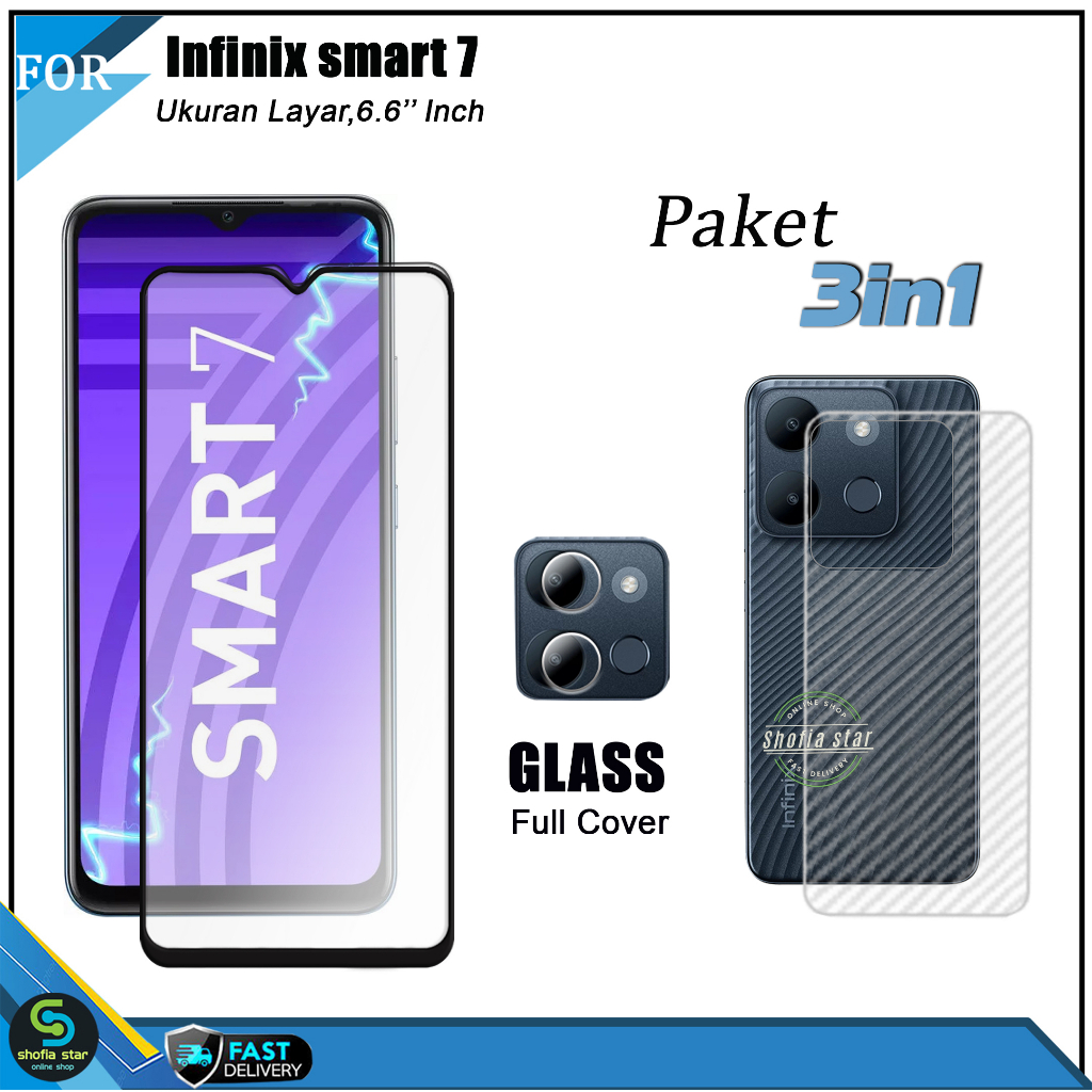 PAKET 3IN1 Tempered Glass Ceramic Privacy Infinix Smart 7 Infinix Smart 7 HD Anti Spy Full Cover Bonus Anti Gores Kamera Dan Skin Carbon 3D