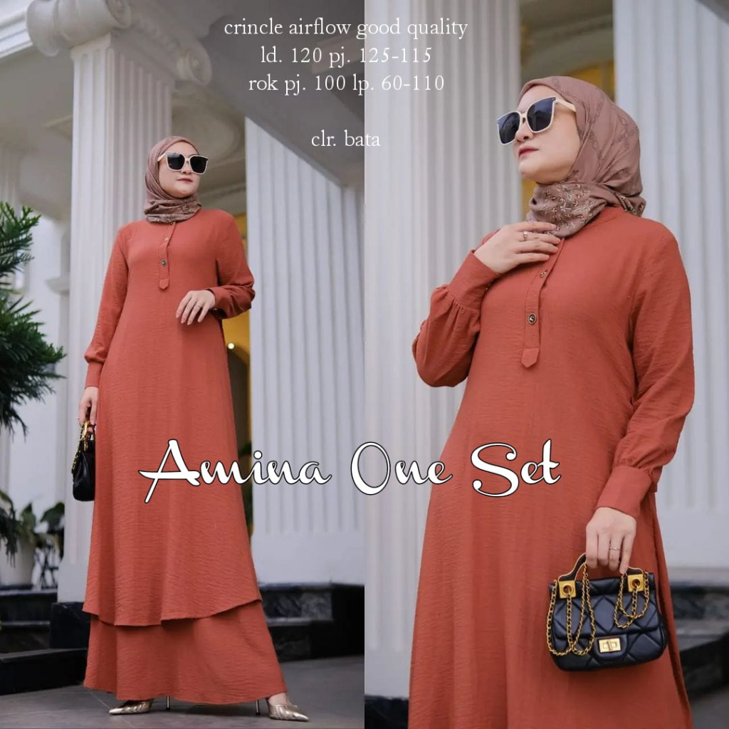 Amina One Set Setelan Wanita Muslim Crinkle Airflow Good Quality