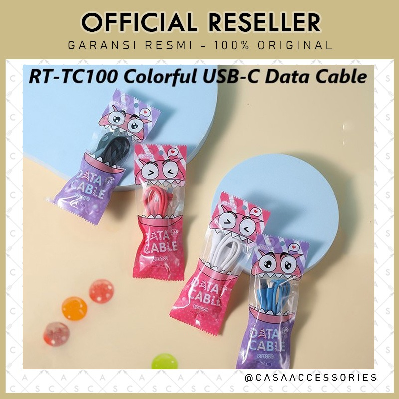 Robot RT-TC100 2.4A Colorful Type C Kabel Data Cable USB-C (Per 1pcs)