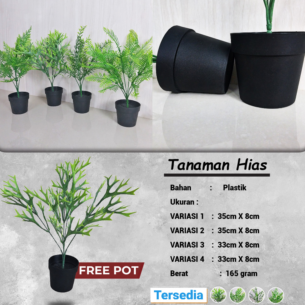 Satu7an PBP44 Tanaman Hias Plastik Pot Bunga Hias Bonsai Ornamen Pajangan Rumah Dekorasi Ruangan Pot Bonsai Artificial Daun