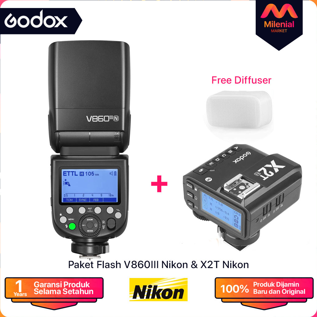 Paket Flash Godox V860III Nikon + Trigger X2T Nikon V860III N