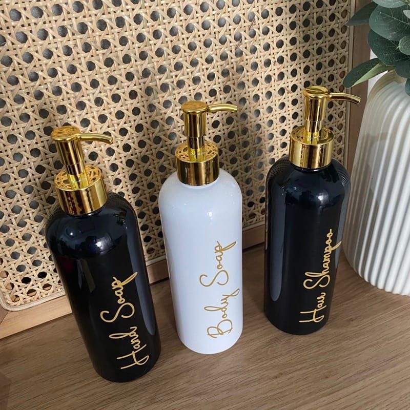 Botol isi ulang + LABEL STIKER 500ml Hitam Putih Pump | Wadah Reffil Refil Sabun Shampo Travelling Traveling Body Soap Hand Wash | Set Botol Sticker isi ulang tutup pump spray fliptop |