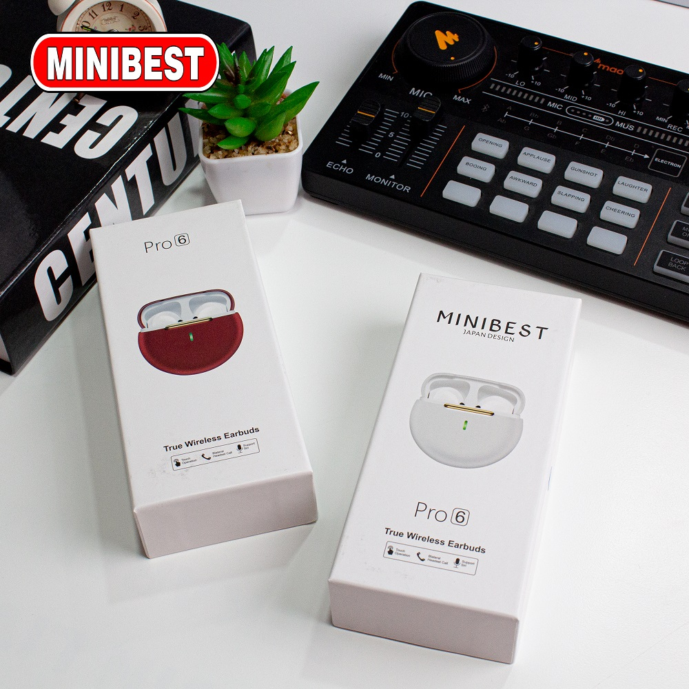 MB MINIBEST TWS Earphone Headset Bluetooth PRO6 Headphone Suara Super Bass, Earbud Nirkabel Earphone Tws dengan Kotak Pengisian