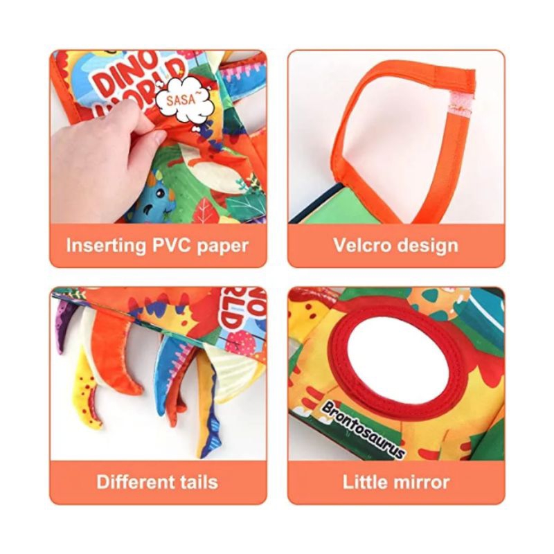 Mainan Edukasi Bayi Buku Ekor Kain Crinkle Animal Tail Cloth Book Mirror Kado Bayi Interactive Sensory Soft Book Educational Tummy Time Kado Bayi