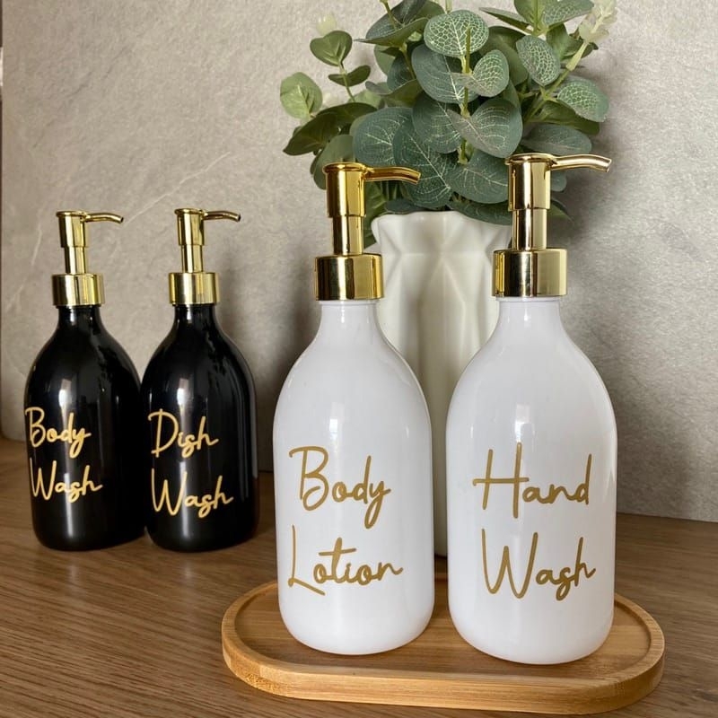 Botol isi ulang + LABEL STIKER 300ml putih hitam Pump | Wadah Reffil Refil Sabun Shampo Travelling Traveling Body Soap Hand Wash | Set Botol Sticker isi ulang tutup pump spray fliptop |