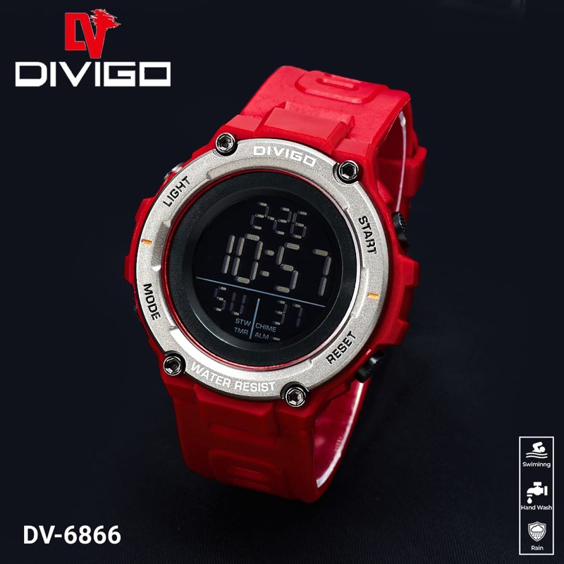 (Cod)Jam Tangan Pria Divigo/DV-6866 Digital Anti Air/Water Resist 3ATM Strap Rubber/Karet(Dikirim Jakarta)