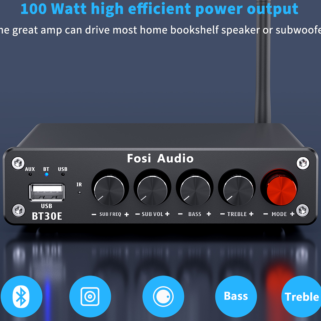 Fosi Audio Amplifier Bluetooth 5.0 USB RCA HiFi 2.1 Channel 165x2+350W - BT30E - Black