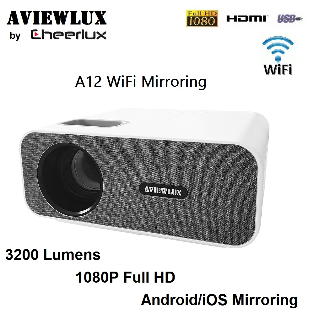 AVIEWLUX A12 WIFI Mirroring - 3200 Lumens 1080P Projector By CHEERLUX - Proyektor Terbaru dari AVIEWLUX 3200 Lumens dari CHEERLUX