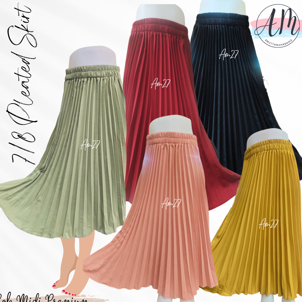 Rok Midi Plisket Dewasa - Pleated Skirt 7/8 Babytery Premium Super Tebal