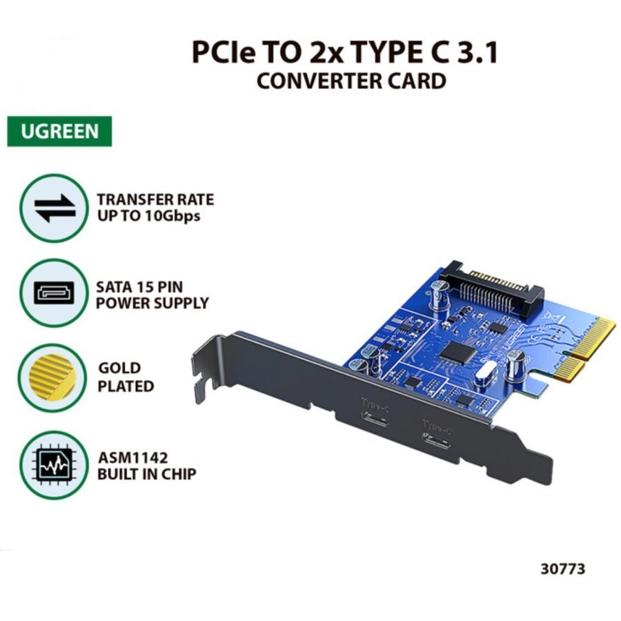 UGREEN Adapter PCI-E To Dual USB Type C Converter Card 10Gbps 30773