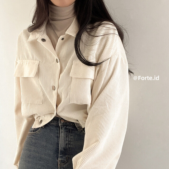 Corduroy Jaket Korean Style Wanita Retro Kolor Terbaru Jacket Crop Top