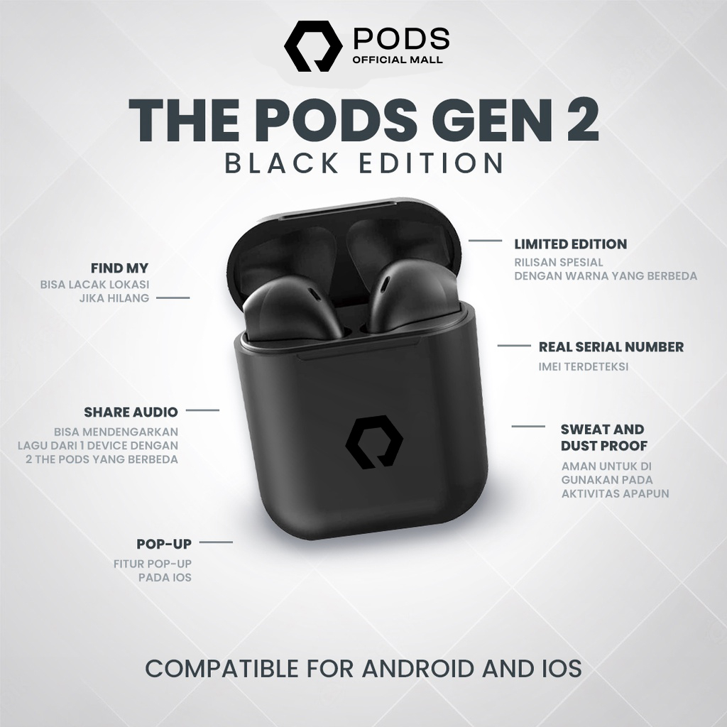 ThePods Gen 2 Black 2024 [LIMITED EDITION] - Wireless Charging Case Final Upgrade - (IMEI &amp; Serial Number Detectable) - By PodsIndonesia