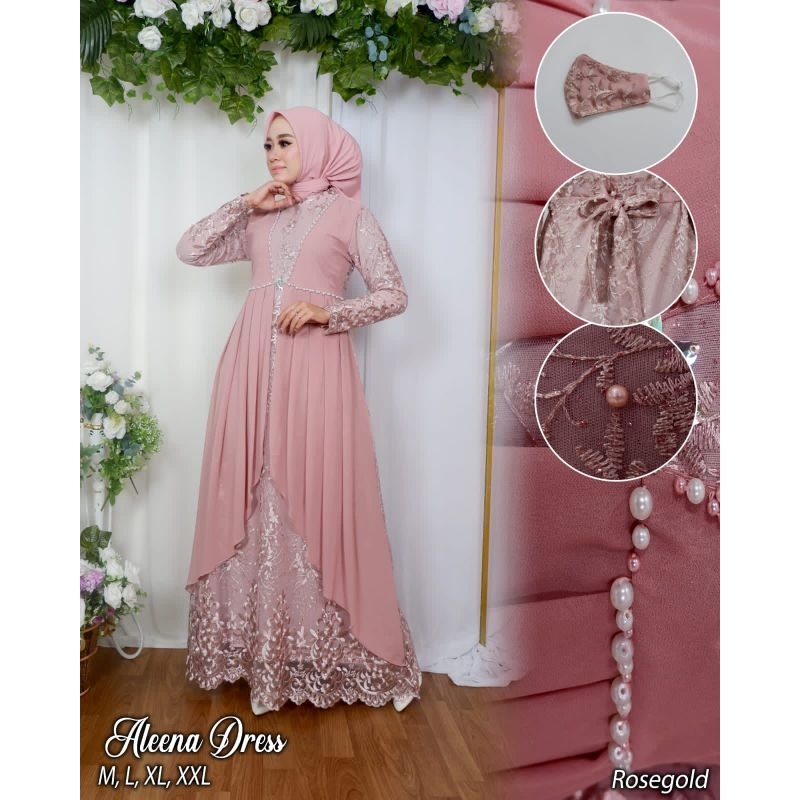 Gamis Aleena Dress Kombinasikan Payet Mutiara Terbaru/ Gamis Kondangan/ Gamis Seragaman Keluaran Besar/ Gamis Pesta/ Gamis Tile/ Gamis/ Gamis Seruty/ Gamis Mutiara