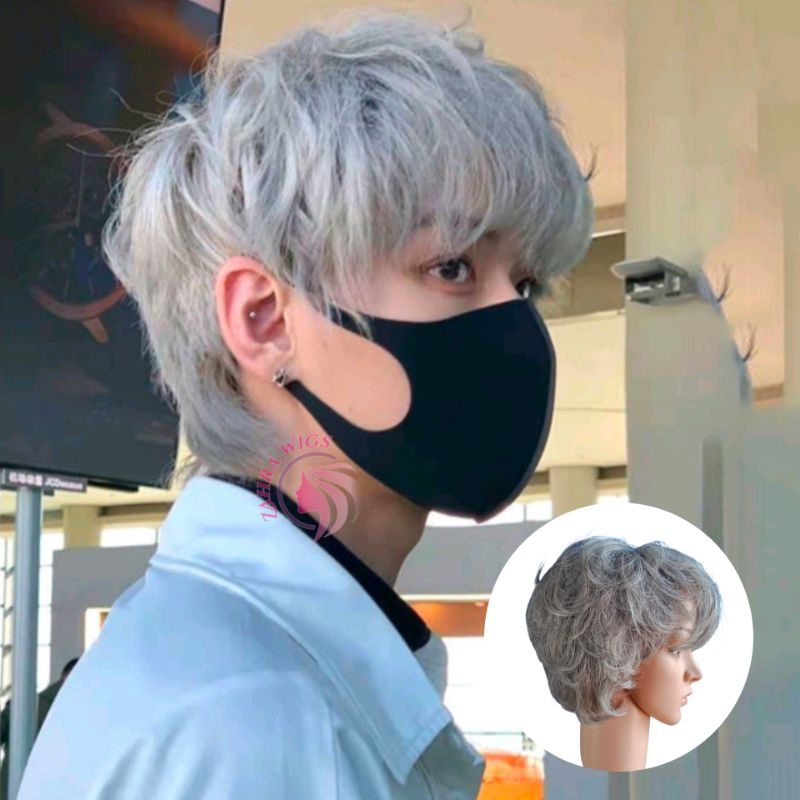 Wig Pria Rambut Palsu Pria Lurus Pendek Gaya Korea Wig Rambut Pendek Pria Korea