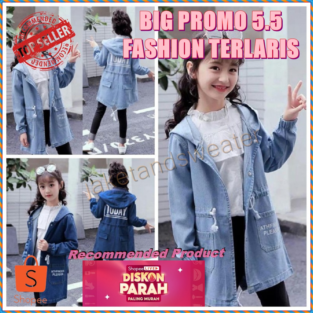 Jaket Coat Jenny Denim Jaket Import Model Korea Outer Anak Perempuan Liburan Kekinian Untuk Usia 4-1
