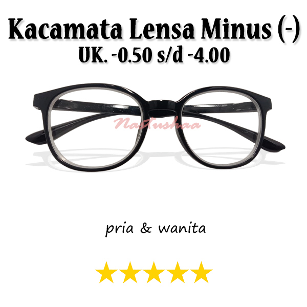 Kacamata Lensa Minus (-) Atau Miopi Bingkai Oval Tersedia Ukuran -0.50 s/d -4.00 Frame Hitam Model Frame Full Rim FREECASE