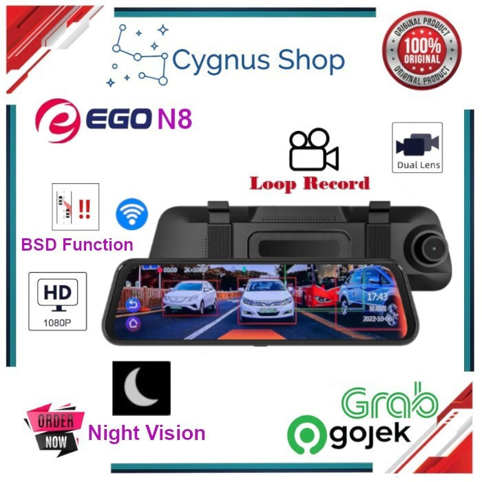 EGO N8 WiFi ADAS Mirror Dash Cam Camera BSD Function DVR Kamera Mobil