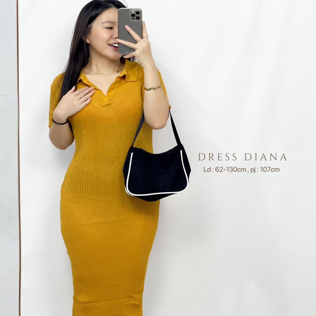 Dress V Neck Bahan Rajut God Quality Dress Midi Diana HOPYLOVY