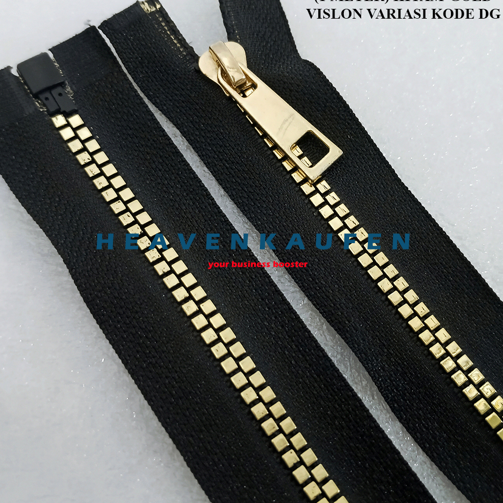 Resleting Zipper 100 cm Atau 1 Meter Hitam - Gold Vislon Variasi Kode DG Model Set Open-End Untuk Gamias Abaya Busana Dll