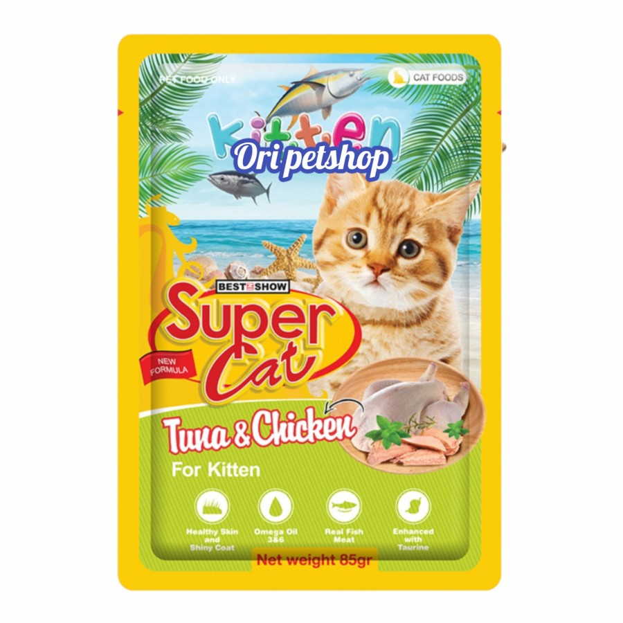 SUPERCAT Pouch Kitten Tuna Chicken Makanan Basah Sachet 85gr