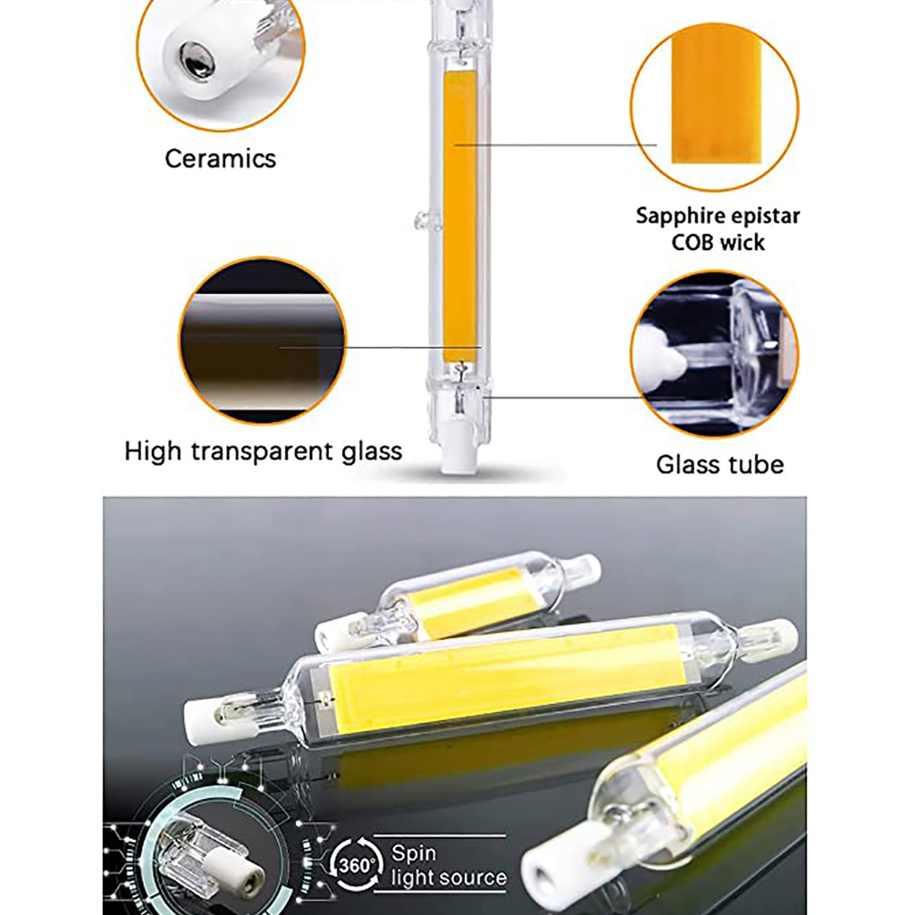 Lampu LED COB R7S Halogen Glass Tube 118 mm 15 W - JS118 - Transparent