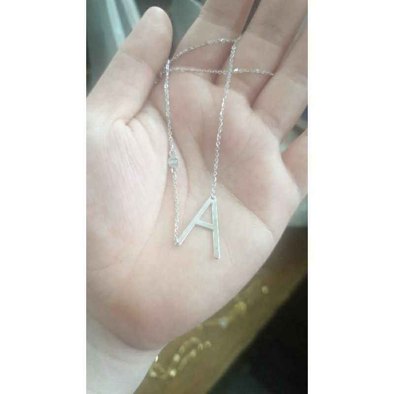 Kalung emas putih inisial huruf alfabet A emas asli