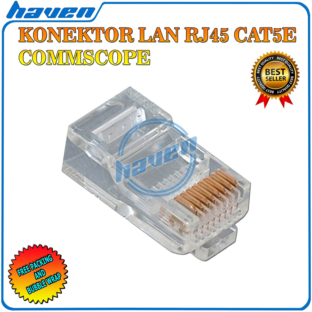 Konektor RJ45 AMP Commscope Connector Rj45 Amp Comscope CAT5 Cat5e Konektor Kabel LAN RJ 45 AMP Commscope Cat 5 Isi 100pcs